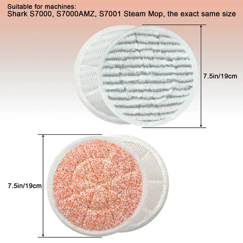 Two 7.5in/19cm replacement steam mop pads for S7000 Series, compatible with Shark S7000, S7001, S7001TGT, including microfiber scrub.