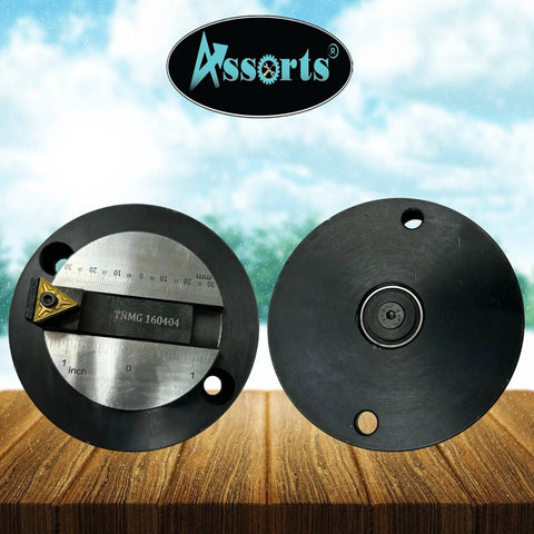 Two ball turning attachments with graduation scale; front shows carbide insert, back shows smooth mounting plate.