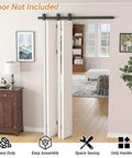 52 Inch Bi Folding Barn Door Hardware Track Kit for Four Doors Under 12.5 Inches Wide Panels Accordion Style Space Saving Heavy Duty Track System With Smooth Operation Doors Not Included installed view