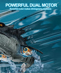 Bottom view of 2.4G Mosasaurus RC Toy With HD Camera And App Control showing dual motors in action underwater.