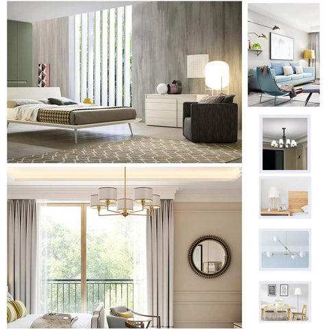 Modern home interiors featuring A19 LED Light Bulbs 6500K Cool White, 12.3W, E26 base, showcasing daylight bright home lighting.