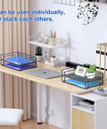 4 Pack Stackable Letter Paper Trays Desk File Organizer Mesh Paper Sorter For Letter And A4 Size Folders Documents on a desk