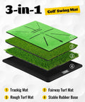 Three In One Golf Hitting Mat For Simulators Nets And Home Practice With Dual Turf And Strike Feedback Pad layers diagram
