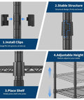 Beefy Heavy Duty Freestanding Portable Closet Organizer With Adjustable Carbon Steel Frame instructions on shelf installation and adjustment.