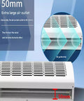 Heavy Duty Air Curtain Pumping Out Mean Airflow And Running Smooth As Silk With Dual Fan Speeds Adjustable Swivel Vane And Total Remote Ease For Tight Thermal Lockdown And Zero Drama Wall Installs, showing 50mm large air outlet.