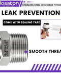 Heavy Duty 304 Stainless Steel Barb To Npt Male Thread Hose Fitting Set With High Pressure 2800 Psi Rating And Durable Corrosion Proof Design For Tough Plumbing Jobs And Fluid Control Systems Today. 3/4 inch stainless steel fitting with sealing tape