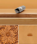 Leather Beveler Stamp Set for Leather Crafting Pro Grade Smooth Beveling Tools with carver showing stamped leather design.