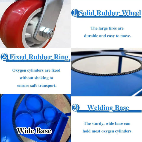 Heavy Duty Cylinder Rack Cart With Four Durable Wheels For Safe Storage And Easy Transport Of Gas Tanks Propane Cylinders And Industrial Equipment Blue 67x42x40cm, blue steel base with solid rubber wheel