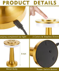 Two Pack LED Portable Cordless Table Lamps With Touch Sensor, Three Color Stepless Dimming, Gold, showing product details.