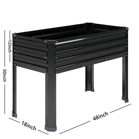 Set Of 2 Galvanized Raised Garden Beds With Legs, 48 By 18 By 30 Inches Elevated Planter Box For Backyard Garden Patio Balcony, 300 Pound Capacity, Durable Outdoor Planters shown from side view