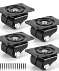 Heavy Duty Swivel Caster Wheels One Inch Diameter With Flat Plate Mounting For Furniture And Equipment Rock Solid Stability Smooth As Silk Built Like A Tank For Up To Eleven Hundred Pound Capacity, featuring four black nylon steel casters.