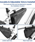 Installation locations of 2L Waterproof Reflective Bike Frame Storage Bag With 16 In 1 Multitool, Tire Patch Kit, Mini Pump And Tire Levers