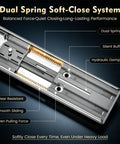 Close-up of dual spring soft-close system in 120 Lb Heavy Duty 22 Inch Side Mount Drawer Slides, showcasing hydraulic damper features.