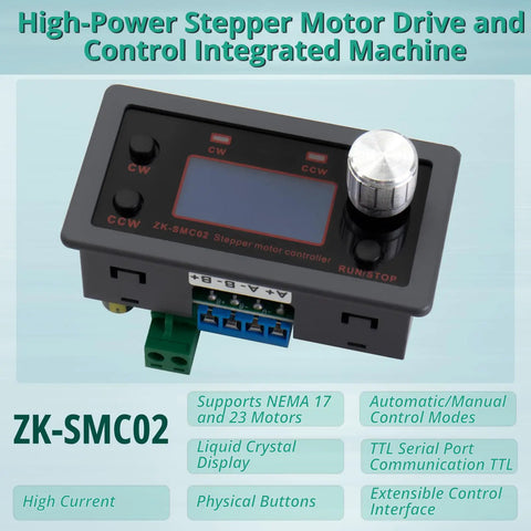 2 In 1 Integrated Stepper Motor Driver And Controller For Nema 17 And Nema 23 Motors With 1 To 128 Microstep Resolution Compact Build, LCD display.