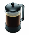 51 Ounce Brazil French Press Coffee Maker With High Heat Borosilicate Glass, Black Finish, shown from front view with coffee inside.