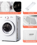 Euhomy white 1.8 cu ft compact portable clothes dryer, front view with exhaust duct and outlet filter