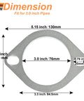 Badass Three Inch Two Bolt Exhaust Flange Connection Kit With Sealed Chrome Gaskets And Heavy Duty Hex Nuts showing dimensions for 3.0 inch pipe.