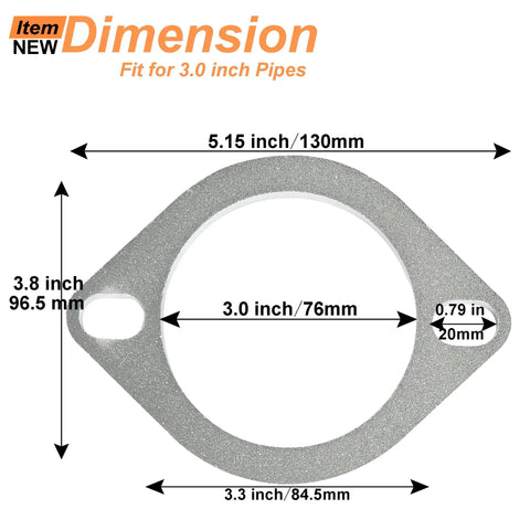 Badass Three Inch Two Bolt Exhaust Flange Connection Kit With Sealed Chrome Gaskets And Heavy Duty Hex Nuts showing dimensions for 3.0 inch pipe.