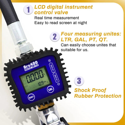 Pro Grade Digital Oil Control Valve Meter Nozzle for Pneumatic Oil Gun with digital LCD readout and shock proof rubber protection
