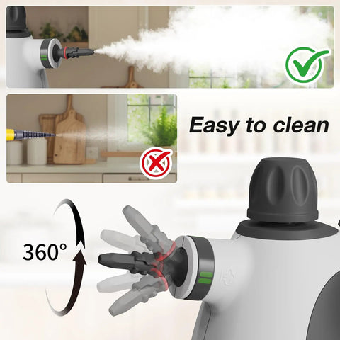 Straight Up Supercharge Handheld Steam Cleaner With Bonus Attachments, 360-degree nozzle with steam output for easy cleaning.