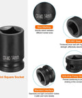 Pro Grade 14Millimeter 4 Point Square Impact Socket Half Inch Drive Cr Mo Steel showing size markings and features.