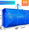 Massive 66 Gallon Extra Large Storage Bag With Zipper And Tough Handles, 45 Inch Long By 22 Inch High blue waterproof bag