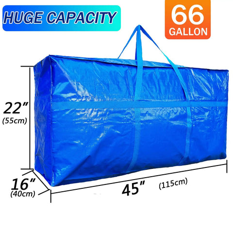 Massive 66 Gallon Extra Large Storage Bag With Zipper And Tough Handles, 45 Inch Long By 22 Inch High blue waterproof bag