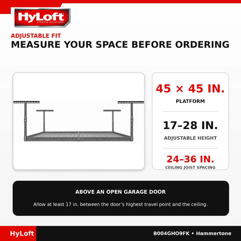 Hard As Nails Overhead Steel Garage Storage Ceiling Rack 45X45 Inch Black Hammertone Finish No Sweat Design Saves Floor Space For Totes Coolers And Travel Gear