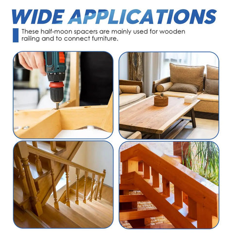 Image showing applications of Half Moon Nuts And Washers Kit All In One 30 Piece Set M6 M8 M10 in furniture assembly and woodworking.
