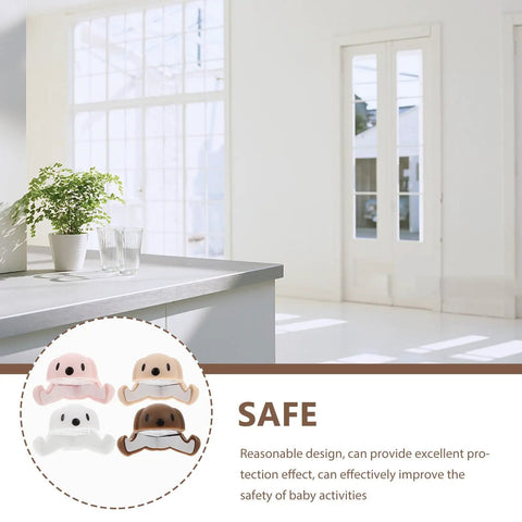 4 Pack Silicone Animal Shaped Corner Protectors for Furniture Edges, Easy Snap On Install, shown with cute white and brown designs.