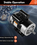 Heavy Duty 5Hp Single Phase Compressor Motor Revving At 3450Rpm With Dual Run Capacitors For 208 To 230V Line, showcasing smooth operation and sturdy design.