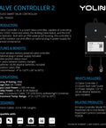 Image of Valve Controller 2 showing product specifications and features with focus on smart wireless battery-powered control for motorized valves.