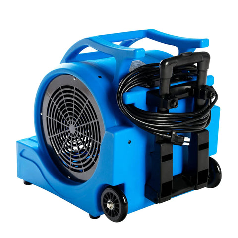 Three Speed 1HP Air Mover With 4000 CFM For Fast Floor And Carpet Drying Heavy Duty Rotomold Housing Handy Wheel Kit Handle Blue