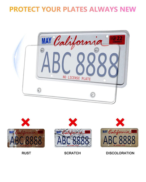 Heavy Duty Clear License Plate Cover 2 Pack With Screws And Reflective Stickers, Unbreakable Polycarbonate Shield on car plate