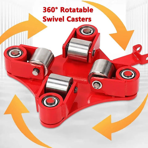 Heavy Duty Swivel Roller Moving Skates With Comfort Grip Handle For Smooth Furniture And Machinery Transport Around The Shop Or Garage For Quick Weekend Or Holiday Projects with 360° rotatable swivel casters.