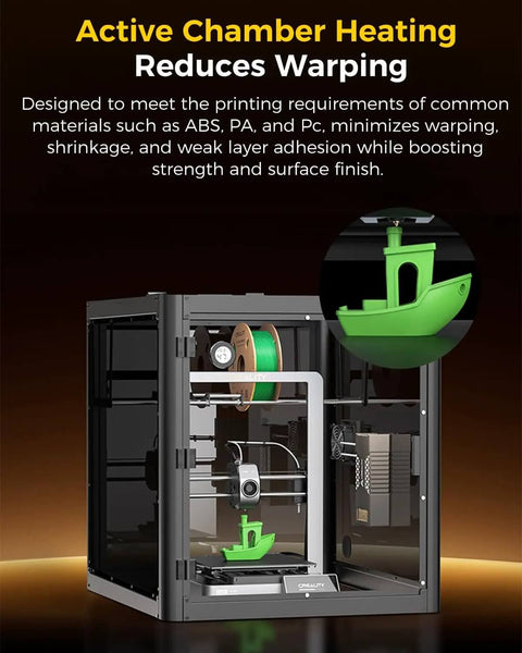 Modular Chamber Heater For Enclosed FDM 3D Printers With Filament Drying in use, showing reduced warping of 3D prints inside enclosure.