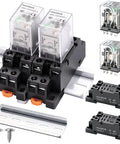2 Pack JQX-13FL 220V AC DPDT Electromagnetic Power Relay With Base And 100mm DIN Rail Mount, 8 Pin, 10A 250VAC Or 28VDC, LED Indicator, Aluminum Slotted Rail Housing, mounted on DIN rail