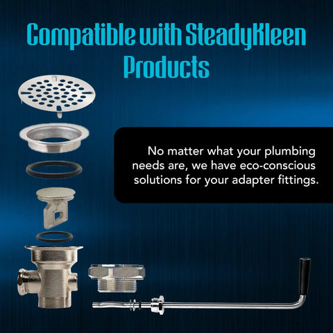Components of Must-Have 3.5 Inch Sink Drain Valve With Twist Handle For Commercial Kitchens displayed on blue background