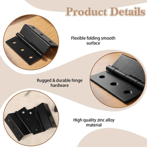 Beefy Heavy Duty 3 Fold Chest Hinges Kit 2 Pack 3 Inch By 1.8mm Steel Hinges Replacement For Toy Boxes Chests Cabinets detail view