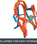 Figure Eight Jump Track Set With 1 to 64 Scale Vehicle And Two Foot Tall Track That Connects To Other Sets, collapsible design