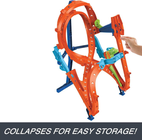 Figure Eight Jump Track Set With 1 to 64 Scale Vehicle And Two Foot Tall Track That Connects To Other Sets, collapsible design