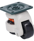 Heavy Duty 51 Millimeter Leveling Stem Casters With Height Adjustable Retractable Swivel Wheels and Real Deal Pads for your workbench machine shop setup built like a tank, showing sturdy nylon wheel.
