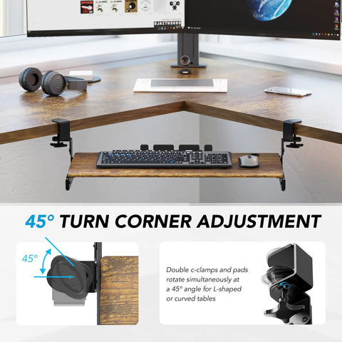 Under Desk Keyboard Tray With Sturdy C Clamp Mount, 32.5 Inch Clamp To Clamp Length, 27.3 Inch Sliding Platform By 11 Inch Wide