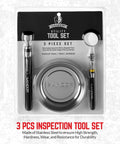 Must Have 3 Piece Magnetic Parts Tray Kit With Telescoping Inspection Mirror And Extendable Magnet Pick Up Tool For Screws Bolts Nuts Washers Pins And Other Small Metal Parts For Everyday Garage Or Workshop Use, stainless steel set on package