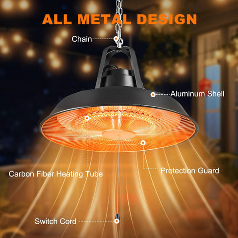 Infrared Outdoor Patio Heater For Deck And Gazebo 1500W Ceiling Mounted Or Hanging Carbon Fiber Radiant Heat with IP34 weatherproof design
