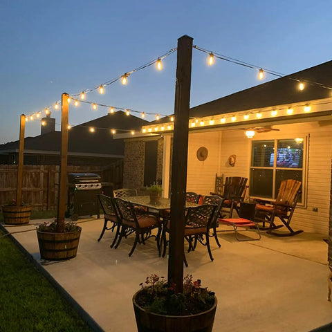 96Ft Outdoor String Lights For Patio And Garden Waterproof Shatterproof Edison Bulbs Warm Glow 2200K over a backyard patio