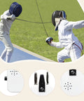 Fencers training with a Standalone Fencing Target Practice Tool With Chip Sensor Tech For Beginners Compact Foil Training Referee Simulator Pro Grade High Accuracy Hit Detection And Real Time Audio Visual Feedback