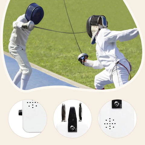 Fencers training with a Standalone Fencing Target Practice Tool With Chip Sensor Tech For Beginners Compact Foil Training Referee Simulator Pro Grade High Accuracy Hit Detection And Real Time Audio Visual Feedback