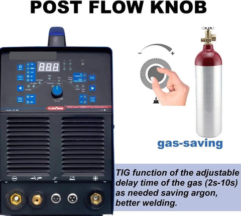 Post flow knob and gas-saving feature on 5 In 1 Aluminum TIG Welder With AC DC Pulse Inverter, MMA Cutting Capabilities, Semi Automatic Without Gas