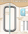 Brushed Nickel Round Glass Shower Door Handle Replacement 6 8 10 Inch Double Sided Pull Push Door Bar Stainless Steel Hardware For One Quarter To One Half Inch Glass Center To Center 10 Inch Easy Install Sleek Modern Look dimensions diagram.